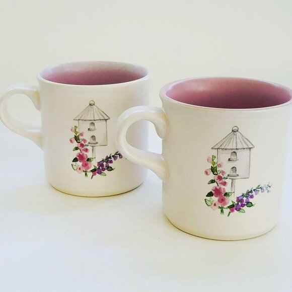 Vintage Pfaltzgraff Cape May Mug & Saucer, 2 Sets, Floral Bird House c1990s USA - Picture 4 of 11